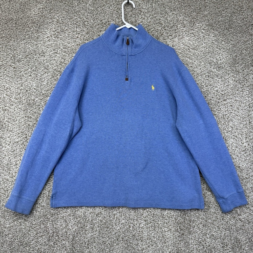 Polo Ralph Lauren Sweater Men's Size XL Blue Quarter Zip Pullover 100% Cotton